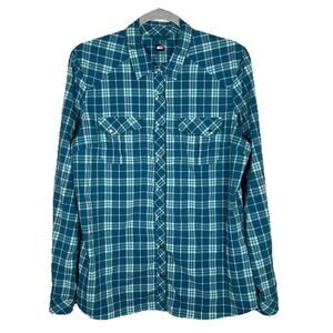 REI Women's Sz L Plaid long sleeve, snap closure, hiking, outdoor, fishing shirt